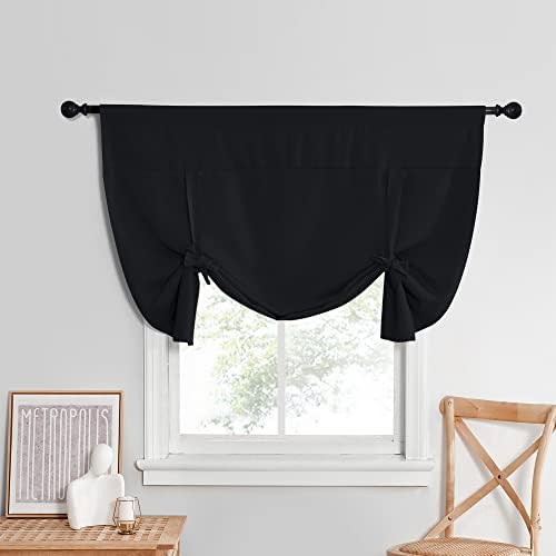 NICETOWN Curtains for Bedroom - Blackout Window Shade Tie Up Curtain Blinds for Privacy Protect Panels in Adjustable Size for Basement, 1 PC, 52 Wide x 45-inches Long, Black by NICETOWN