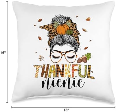 One Thankful Nienie Messy Bun Leopard Thanksgiving Family Throw Pillow - Image 4