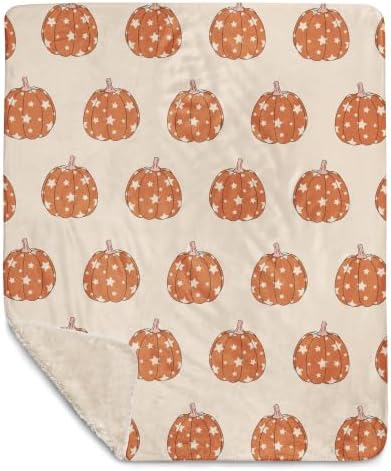 Retro Pumpkin Thanksgiving Fall Theme Graphic Sherpa Throw Blanket by Unknown