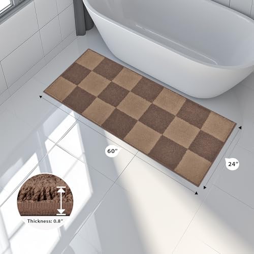 Bathroom Rugs, 24" x 60" Soft Bath Rugs, Checkered Grayish Brown & Coffee