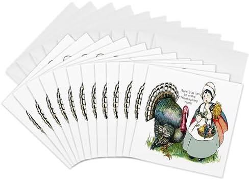 3dRose Vintage Thanksgiving Turkey and Girl - Greeting Cards, 6 x 6 inches, set of 12 (gc_36429_2) by 3dRose