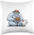 Funny Yeti with Turkey and Bread Basket Thanksgiving Autumn Throw Pillow by Unknown