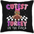 Cutest Turkey in The Flock Kids Thanksgiving Humor Autumn Throw Pillow by Unknown