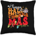 Happy Hallothanksmas Y'all Halloween Thanksgiving Christmas Throw Pillow by Unknown