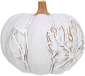 Boston International Porcelain Pumpkin with Reactive Glaze Finish Fall Thanksgiving Decorations for Home, Large, Leaf Embossed White by BostonInternational