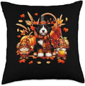 Thanksgiving Bernedoodle With Gnomes Fall Leaves Pumpkins Throw Pillow by Unknown