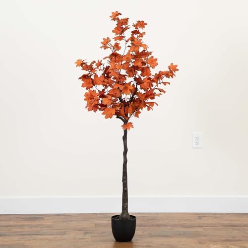 Nearly Natural 5-FT Rustic Autumn Artificial Maple Tree, Faux Fall Décor for Home, Decorations for Fall, Autumn, Thanksgiving, and Halloween with Black Nursery Pot - Image 6