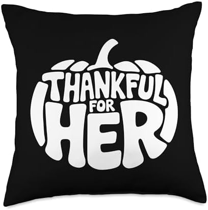 Thankful For Her, Blessed Cute Couples Thanksgiving Throw Pillow by HadleyDesigns