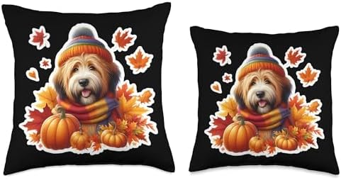 Autumn Fall Briard Dog Owner Thanksgiving Mom Dad Pumpkin Throw Pillow - Image 3