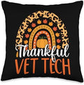 Thankful Vet Tech Rainbow Fall Veterinarian Thanksgiving Throw Pillow by Unknown