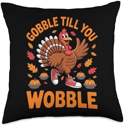 Gobble Till You Wobble Funny Turkey Dance Thanksgiving Dance Throw Pillow by Unknown