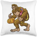 JakesRWild Bigfoot's Thanksgiving Extravaganza: Pumpkins and Turkey Throw Pillow, 16x16, Multicolor by Unknown