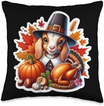 Thanksgiving Baby Goat Fall Autumn Cottagecore Farmer Farm Throw Pillow by Unknown