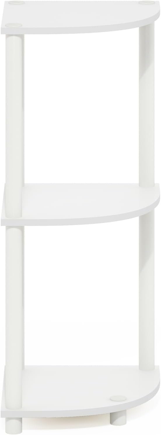 Furinno Turn-N-Tube Corner Shelf, 3-Tier Corner Bookshelf, Display Storage Shelves with Open Shelves, for Organization and Storage, Living Room, Home Office, Garage, White