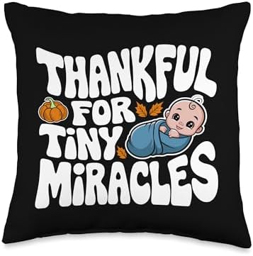 Thankful For Tiny Miracles, Family Kids Thanksgiving Throw Pillow by HadleyDesigns