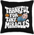 Thankful For Tiny Miracles, Family Kids Thanksgiving Throw Pillow by HadleyDesigns