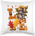 LOVE Thanksgiving Zebra Costume Fall Leaves Sunflower Throw Pillow by Unknown