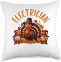Electrician Job Thanksgiving Turkey With Gnomes Fall Leaves Throw Pillow by Unknown