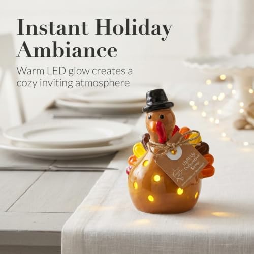 Mud Pie Light Up Turkey Sitter, Ceramic Thanksgiving Table Decor with LED - Image 4