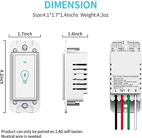 Smart Light Switch, Alexa Smart Double Switch, Smart Light Switch 2 Gang with Timing Schedule and Remote Control, Neutral Wire Needed, Compatible with Alexa and Google Home, Single Pole (4Pack)