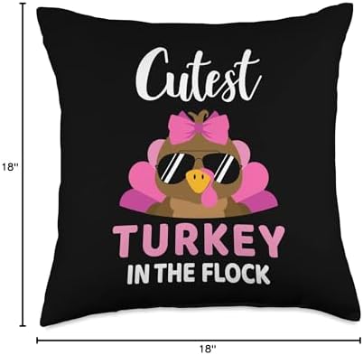 Cutest turkey in the flock girls kids toddler thanksgiving Throw Pillow - Image 4