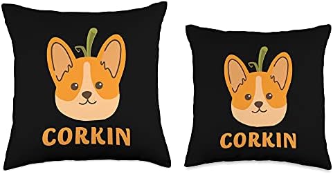 Corkin Corgi Pumpkin Halloween Kids Boys Girls Thanksgiving Throw Pillow - Image 3