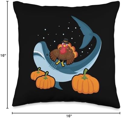 CharlIan Minds - Turkey & Shark Thanksgiving Thanksgiving Turkey Riding Shark Funny Boys Girls Throw Pillow, 16x16, Multicolor - Image 4