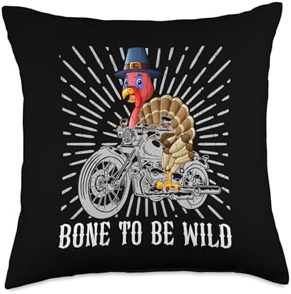Turkey Riding Motorcycle Thanksgiving Day Rider Biker Throw Pillow by Unknown
