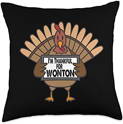 Funny Thanksgiving Turkey Thankful for Wonton Throw Pillow by Unknown