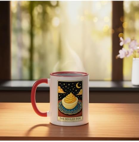 The Deviled Egg Tarot Card Ceramic Mug, Red/White, 11oz - Image 3