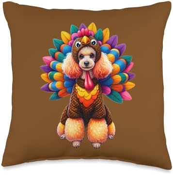 Poodle Turkey Funny Thanksgiving Animal Dog Canine Pet Puppy Throw Pillow by Unknown