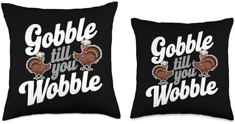 Gobble Till You Wobble, Funny Thanksgiving For Men Women Throw Pillow - Image 3