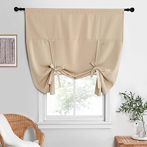 NICETOWN Farmhouse Tie Up Shade - Window Valance for Kitchen Balloon Curtain Rod Pocket Drapery for Home Decor Adjustable Valance, 52W x 63L in, Biscotti Beige, 1 Panel by NICETOWN