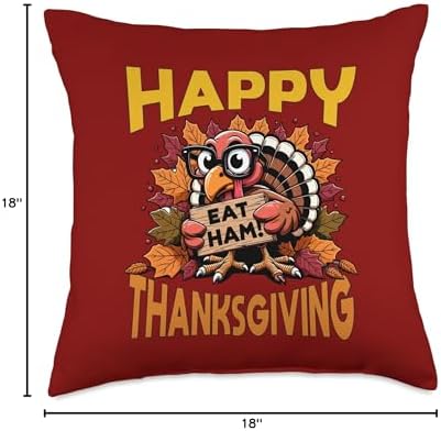 Thankful Holiday Funny Thanksgiving Turkey Outfits Happy Thanksgiving Eat Ham Turkey Fall Funny Men Women Kids Throw Pillow, 18x18, Multicolor - Image 4