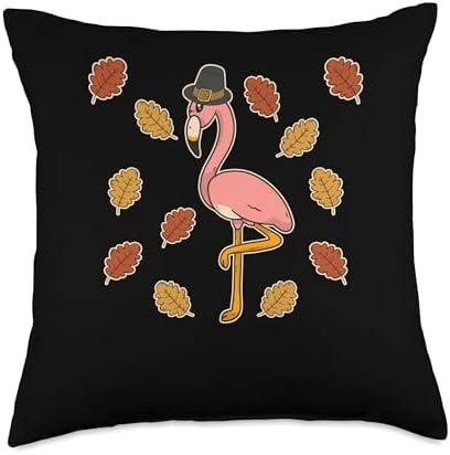 Pilgrim Costume Thanksgiving Shirt Turkey Meat Pilgrim Pink Flamingo Thanksgiving Fall Autumn Animal Lover Throw Pillow, 18x18, Multicolor by Unknown