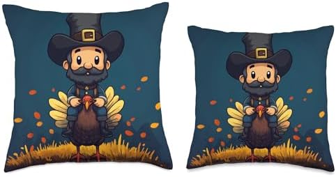 Thanksgiving Pilgrim Riding Turkey Throw Pillow - Image 3