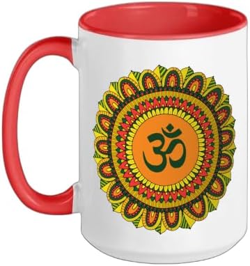Zen Ideas Om Ohm Aum Symbol Spiritual Yoga Mandala Ceramic Mug, Red/White, 15oz by Unknown