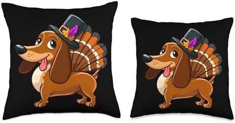 Funny Dachshund Turkey Costume Elegant Design. Cute Dachshund Dog Turkey Costume Humor Thanksgiving Boys Throw Pillow, 18x18, Multicolor - Image 3
