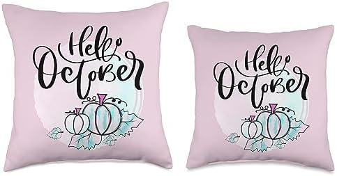 Hello October Pumpkin Fall Thanksgiving Halloween Pumpkins Throw Pillow - Image 3