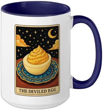 The Deviled Egg Tarot Card Ceramic Mug, Dark Blue/White, 15oz - Image 2