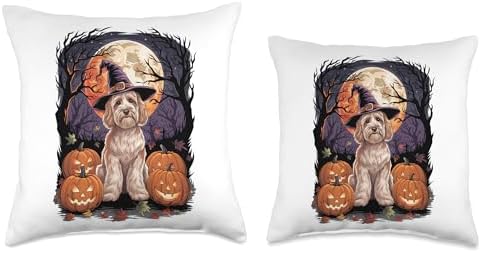 Cavapoo Witch Halloween Dog Lover Pumpkin Fall Thanksgiving Throw Pillow - Image 3
