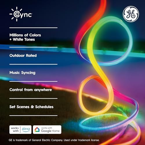 Cync GE Dynamic Effects Smart LED Light Strip with Music Sync, Color Changing Outdoor Light Strip, Compatible with Alexa and Google Home, 32ft Waterproof Light + Power Supply