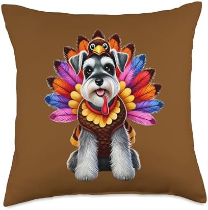 Miniature Schnauzer Turkey Funny Thanksgiving Animal Dog Pet Throw Pillow by Unknown