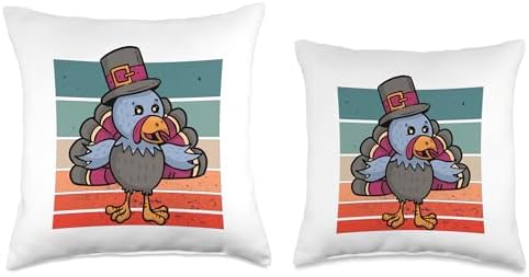 Thanksgiving turkey kawaii cute turkey pilgrim hat holiday Throw Pillow - Image 3