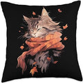 Fall Vibes Autumn Season Cat Lover Maine Coon Cat Kitten Autumn Fall Leaves Thanksgiving Throw Pillow, 18x18, Multicolor by Unknown