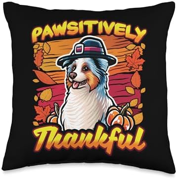 BCC Australian Shepherd Shirts & Dog Lover Gifts Australian Shepherd Dog Scarf Pilgrim Happy Thanksgiving Throw Pillow, 16x16, Multicolor by Unknown