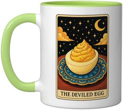 The Deviled Egg Tarot Card Ceramic Mug, Light Green/White, 11oz by Unknown