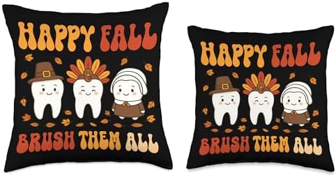 Happy Fall Brush Them All Funny Dentist Thanksgiving Humor Throw Pillow - Image 3
