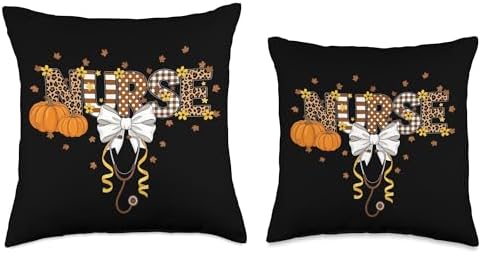 Thanksgiving Nurse Stethoscope Coquette Bow Halloween Fall Throw Pillow - Image 3