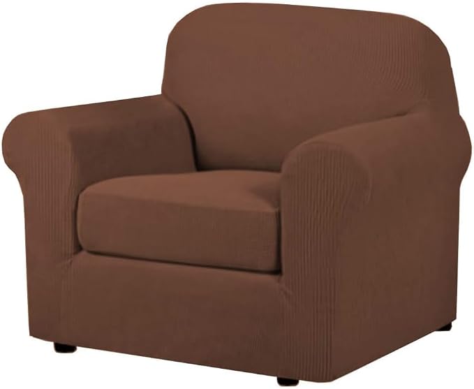 H.VERSAILTEX 2-Piece Armchair Cover Chair Slipcovers with Arms Sofa Slipcover for Chair Fit Arm Chair Width Up to 47 Inch, Anti-Slip Rich Stretch Knitted Jacquard Fabric Small Checks(Chair, Caramel)
